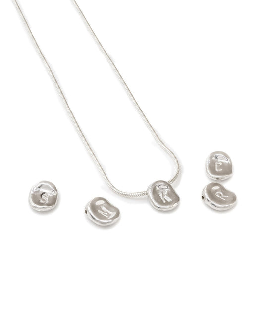 Kharys jewelry hand hammered alphabet letter necklace with snake chain in 925 sterling silver